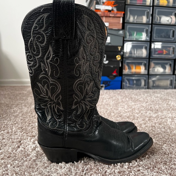 Vintage Olathe Black Leather Cowboy Boots Men Size 7.5 Made In USA - Picture 1 of 7